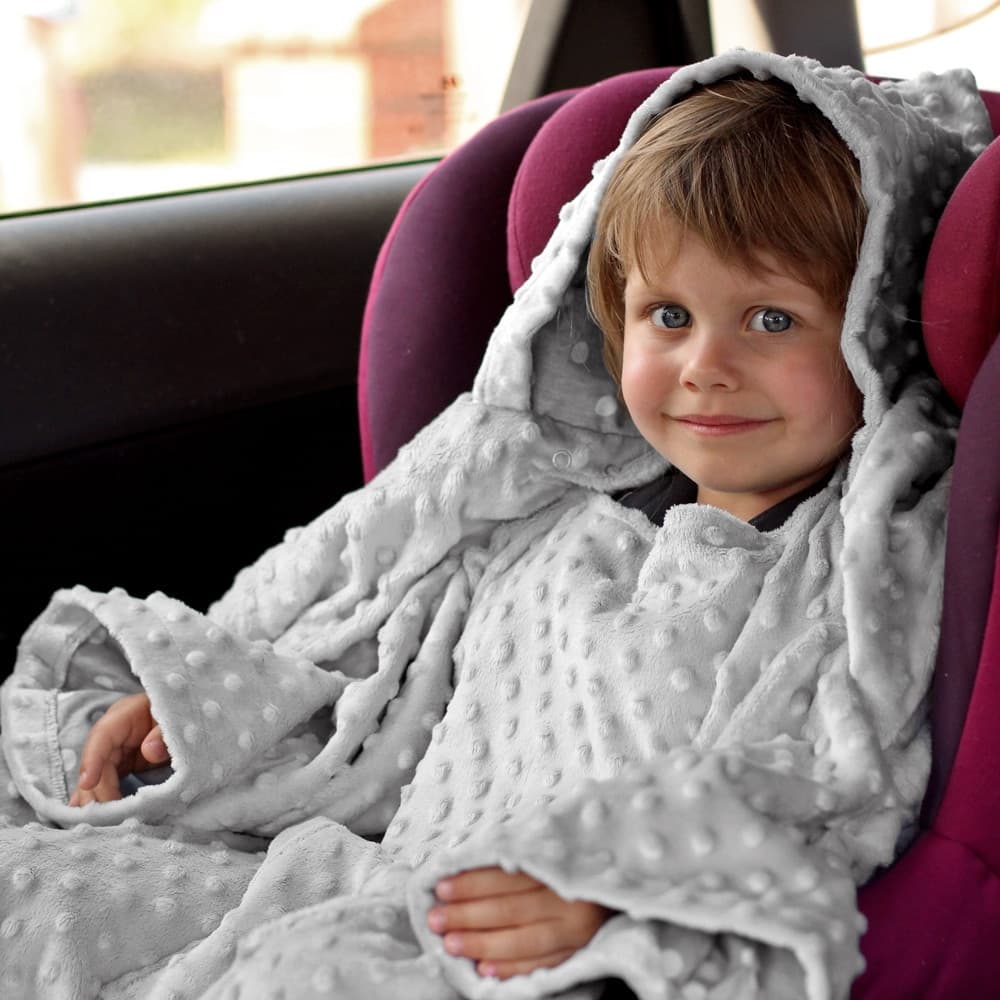 Kocyk z rękawami kapturem Szary dla dziecka dzieci