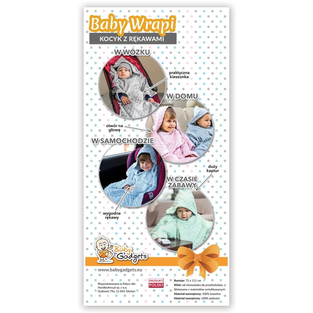 Kocyk z rękawami kapturem Błękitny dla dziecka